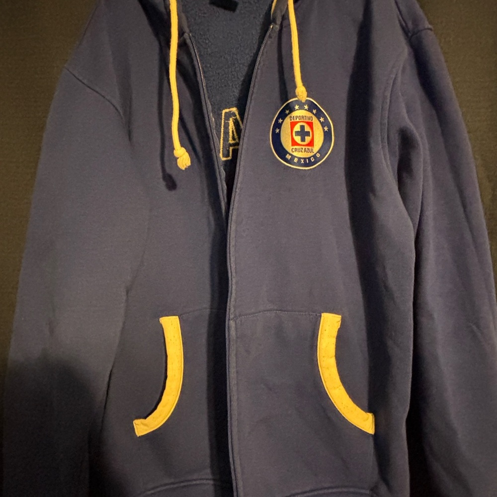 Navy Blue Hoodie with Yellow Accents